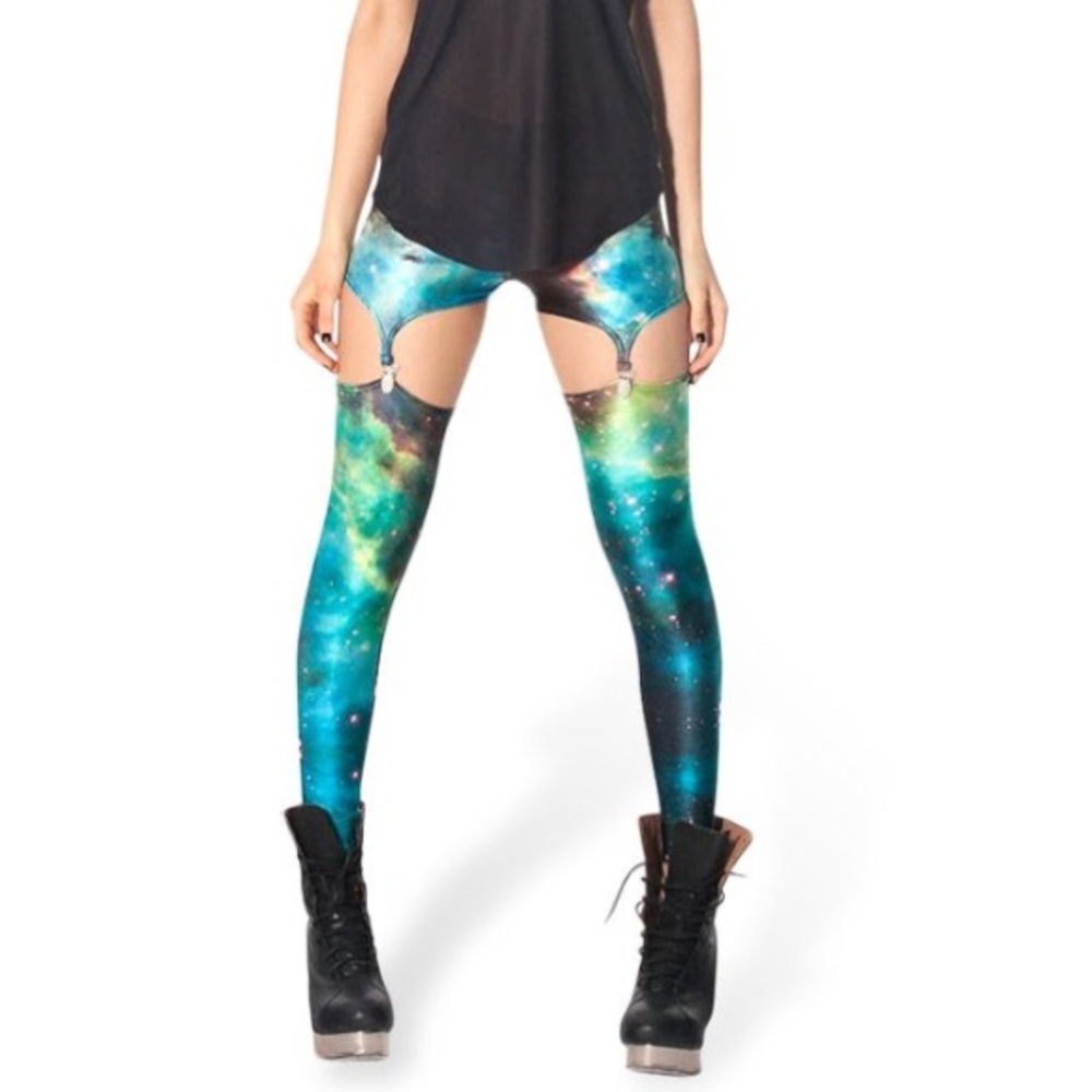 Blackmilk Green Galaxy Suspenders